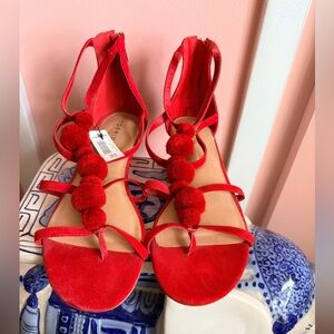 Torrid Red Pom-Pom Strappy Sandals